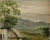 Unbekannt Lehmhaus und Baum vor Bergen Hans Möller 1934/36 Aquarell : Hans Möller, 1934/36, Aquarell, Reisen vor Kriegsausbruch, Unbekannt, Lehmhaus  und Baum vor Bergen, Unbekannt, Kay Möller / Annelies Möller, Weitere Infos unter : http://www.maler-hans-moeller.de, mailto:info@maler-hans-moeller.de